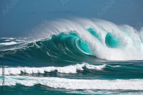 Powerful Waves Crashing in Clear Aquamarine Water Dynamic and Isolated Scene