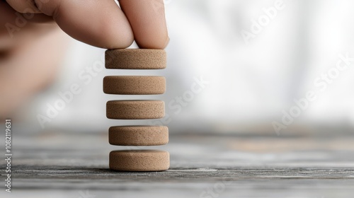 Stack of Brown Discs Balanced by a Finger