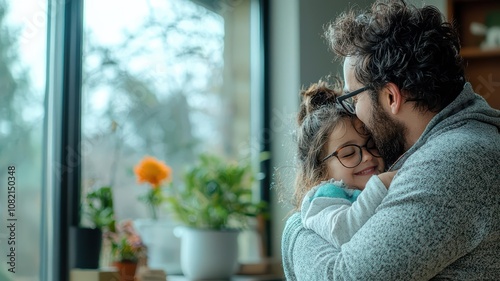 Sentimental family photo capturing an embrace, natural light, Life outside of work family sentimental