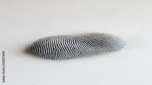 A close-up of a black and white fingerprint on a white surface.