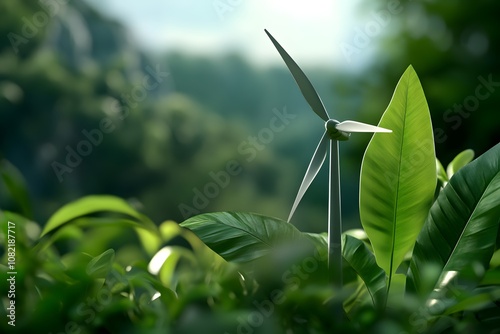 Wind Turbine in Lush Green Foliage