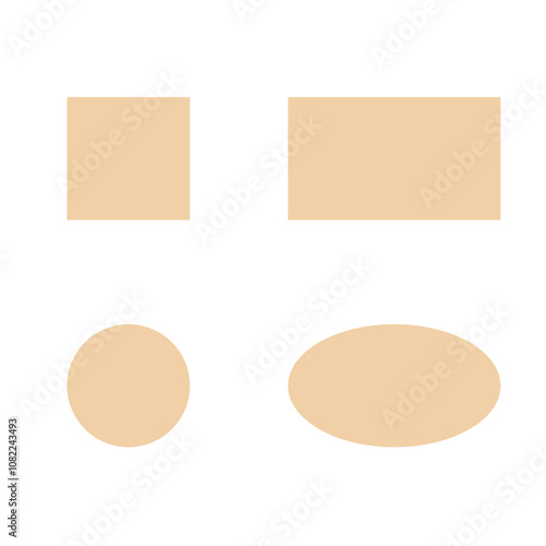 flat geometric shapes square, circle, rectangle, oval on a transparent background, didactic material on geometry