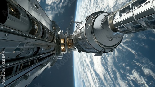 space elevators connecting Earth to orbiting space stations, technological marvel of future travel