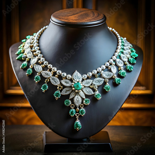 beautiful and luxury necklace on jewelry stand nec