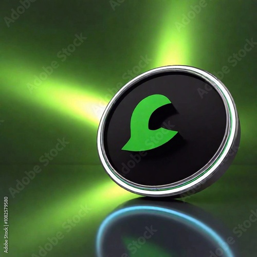 A high-resolution digital artwork featuring a sleek, ultramodern depiction of the WhatsApp logo. The logo is rendered in glossy, reflective black and neon green, positioned prominently on the right si