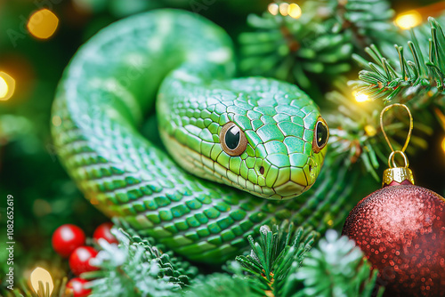 a snake on a New Year's background for postcards, banners, backgrounds. 2025. 2037.