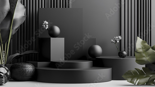 Modeen minimalistic black cubic abstract geometric shapes background wallpaper 3d render illustration. Exquisite. Illustration