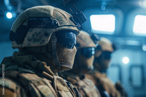 Military Personnel in Tactical Gear and Helmets Close up Portrait