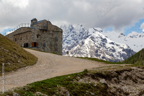 view to the barrage called Forte Prato Piazza at the Prato piazza meadow in the autonomous province belluno, italy