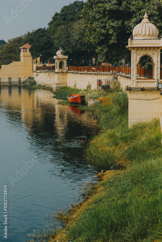 Beautiful images of Lakhota Lake and the historic Lakhota Palace Museum in Jamnagar, Gujarat. The photos are taken from a public park on the lake.