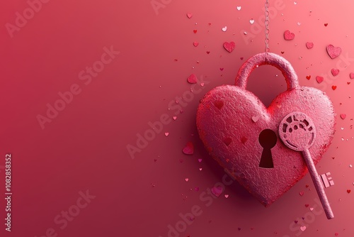 love lock banner, valentines day banner featuring a heart-shaped lock and key symbolizing enduring love, with space for text