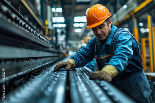 Focused male manager oversees production line operations in a bustling factory