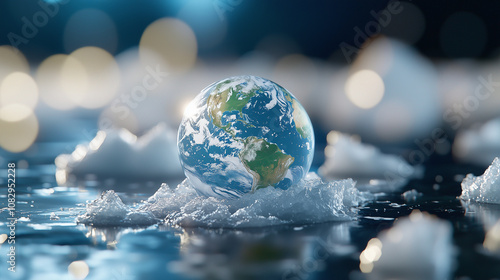 Melting Polar Ice Caps on Holographic Earth Display