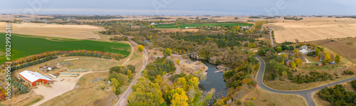 Drone flying over Split Rock Creek running through Palisades State Park in Garretson, South Dakota