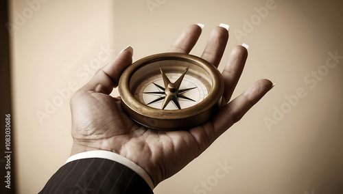 A businessman holding a compass that points in two directions at once, representing the paradox of managing operations with conflicting goals and priorities.