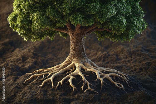 A tree with its roots exposed and sitting in the dirt