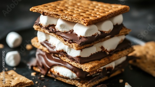 Homemade s mores featuring marshmallows and chocolate layered between crackers