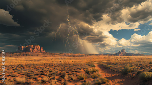 Forced perspective of a monsoon thunderstorm in the arizona desert. Monsoon. Illustration