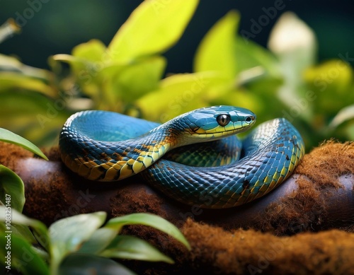 A snake lying on the tree