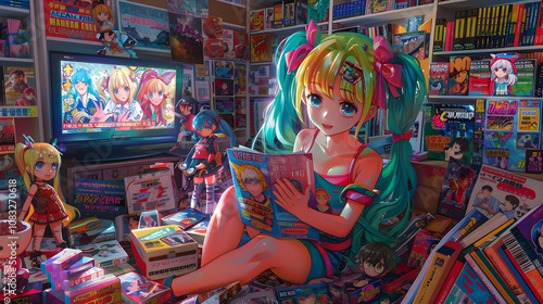 Immersed in Otaku: A colorful representation of the vibrant world of anime and manga fan culture