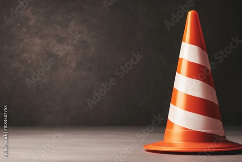 Bright Orange Traffic Cone on Textured Gray Background for Urban Safety Concepts