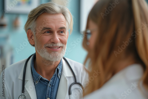 Ophthalmologist. Ophthalmologist checks patient's vision in modern clinic. Doctor and patient during medical examination in ophthalmology clinic. Health concept.