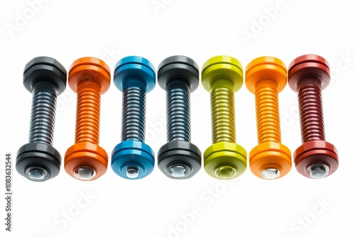 Colorful, coiled, spring-loaded weights.