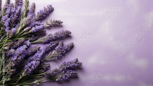 Flat lei with lavender and place for text. Photo from above