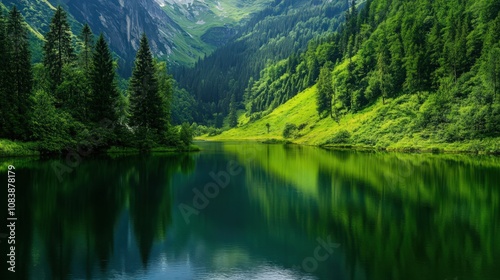 A beautiful lake surrounded by trees and mountains