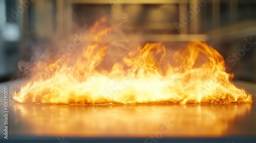 Wide Angle Shot of a Combustion Reaction With Flames and Gaseous Emissions in a Laboratory Setting