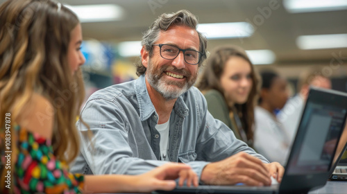 Participants of a training course, teacher with students in office Generative AI