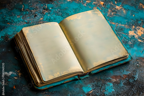 Photo Open Book Turquoise Background Grunge Vintage