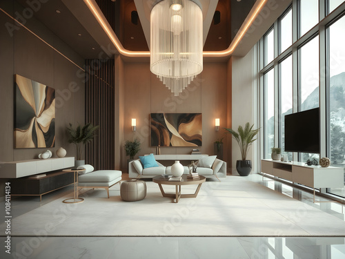 Futuristic interior design for 2035, luxury, chic and elegant