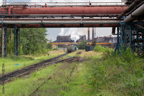 Railway tracks and arrows on the territory of the metallurgical plant