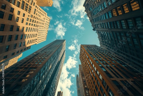 Looking Up at City Buildings from Below