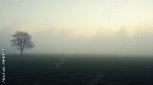 Lone tree in foggy morning light