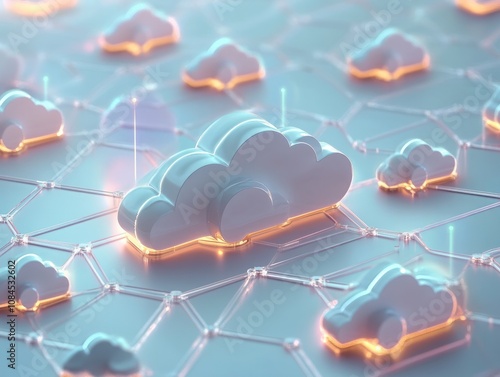 3D illustration, concept image. Embossed mesh representing internet connections in cloud computing.