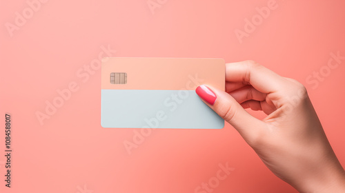 Hand Holding a Stylish Credit Card on Pastel Background