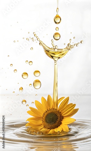 Beautiful splash with drops of sunflower oil isolated on a white background