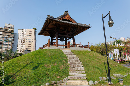 Japanese Bell Tower on the hill in taipei taiwan