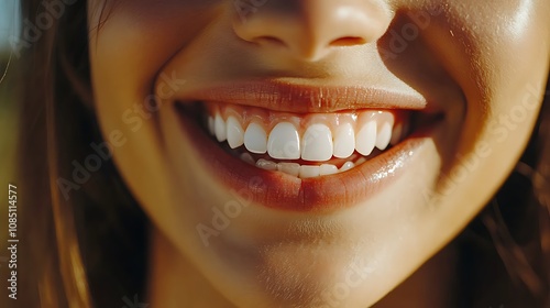 closeup of a womans radiant smile with impeccably white teeth