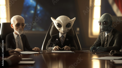 Alien diplomats negotiating peace with a human government