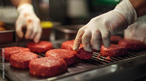 Butcher creating meat patties with high-quality beef.