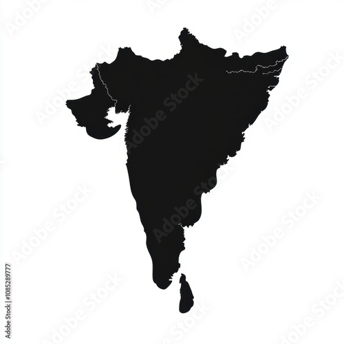 Black Silhouette Map of India with Geographical Outlines and Borders Highlighting the Shape of the Subcontinent and Its Unique Features for Various Uses