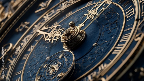 Intricate Clock Face Detail in Golden Hues AI Generated