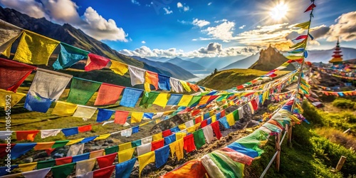 Tibetan Prayer Flags Tilt-Shift Photography, Landscape, Artistic, Vibrant Colors