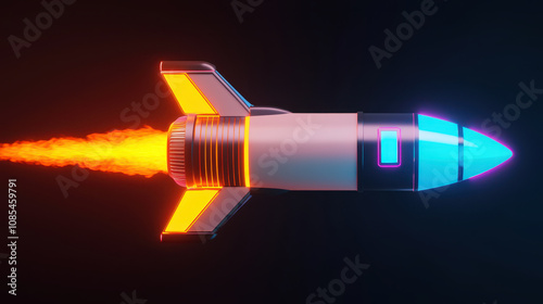 rocket exploration fuel. futuristic rocket with glowing fuel indicators in flight