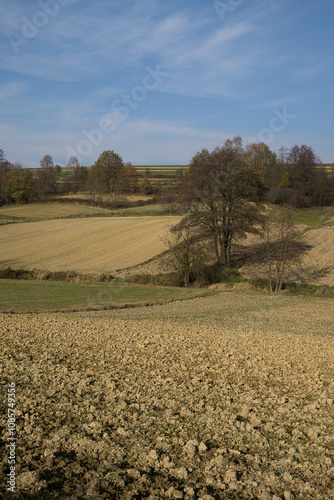 Autumn in farm fields in hilly terrain