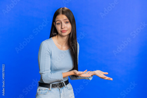 Woman raising hands asking what why reason of failure, demonstrating disbelief irritation by troubles trendy social media meme anti lifehacks ridicules people who complicate simple tasks for no reason