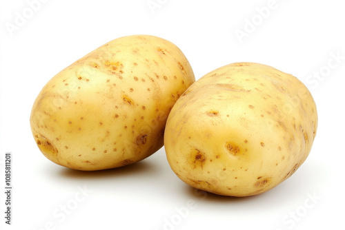 Two potatoes on a white background.